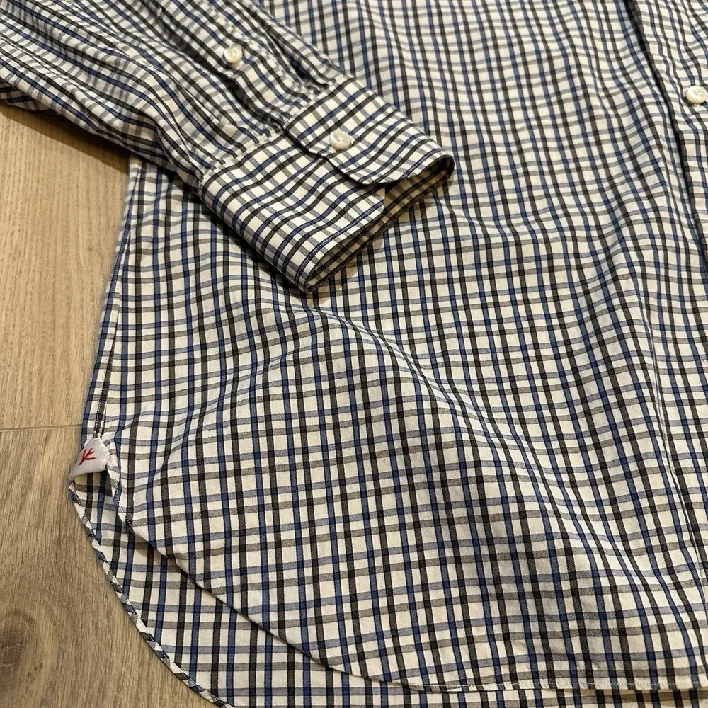 ISAIA Plaid Long Sleeve Button‎ Up Shirt Blue Check Plaid 17 43 Made in Italy